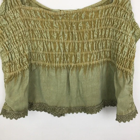 Vintage Green Embroidered Cropped Corset Renaissance Tank Top Forest Fairy - Picture 12 of 13